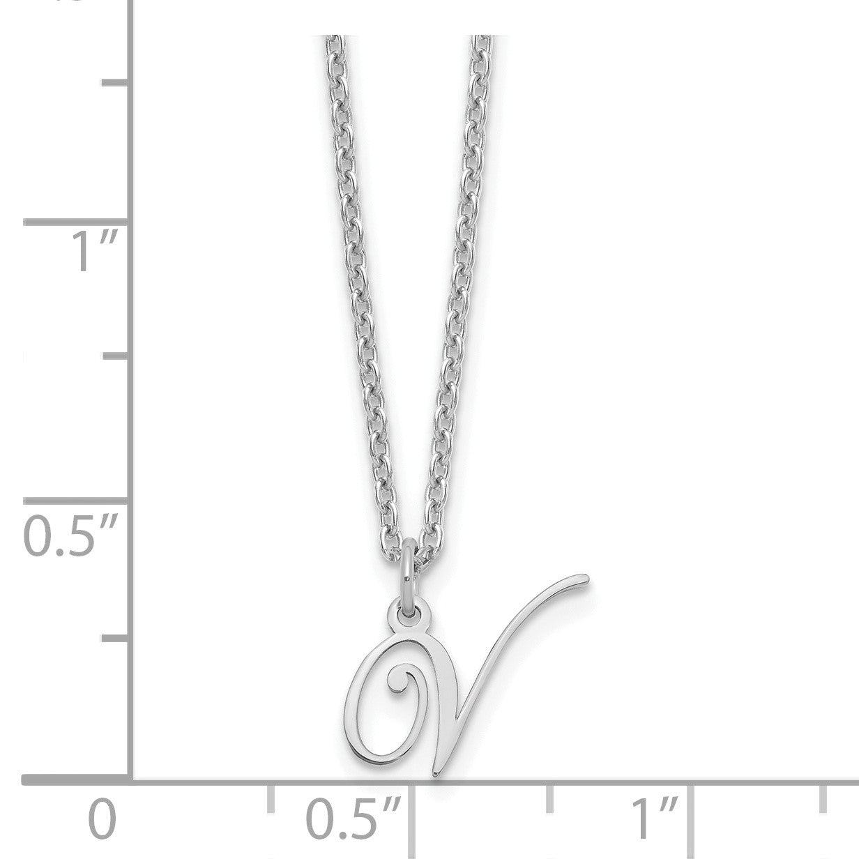 Sterling Silver Rhodium-plated Letter V Initial Necklace