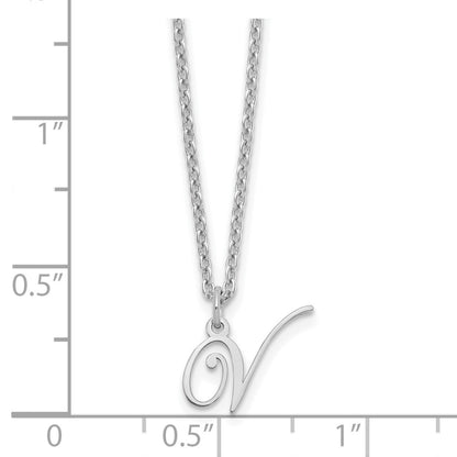 Sterling Silver Rhodium-plated Letter V Initial Necklace