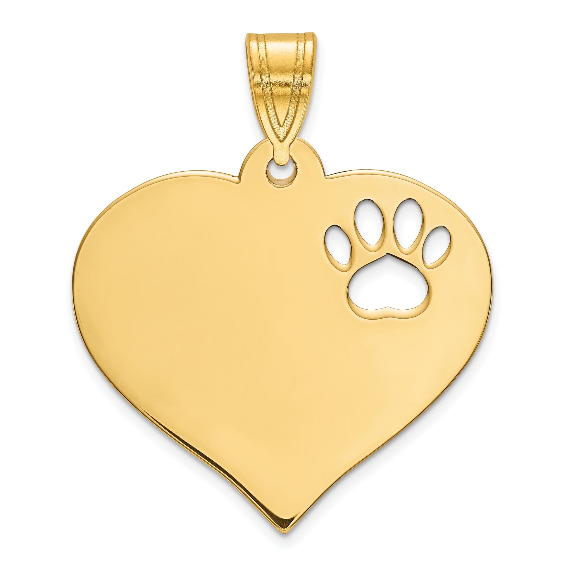 14k Yellow Gold Blank Heart with Cut-out Paw Print Pendant