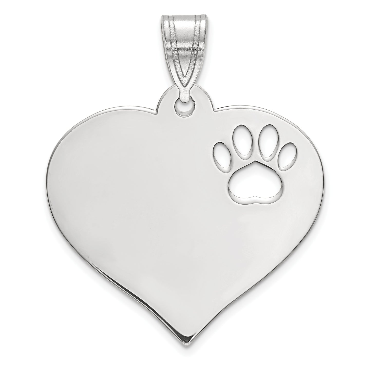 14k White Gold Blank Heart with Cut-out Paw Print Pendant
