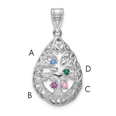 14KW 4 Birthstone Tree of Life Tear Drop Pendant