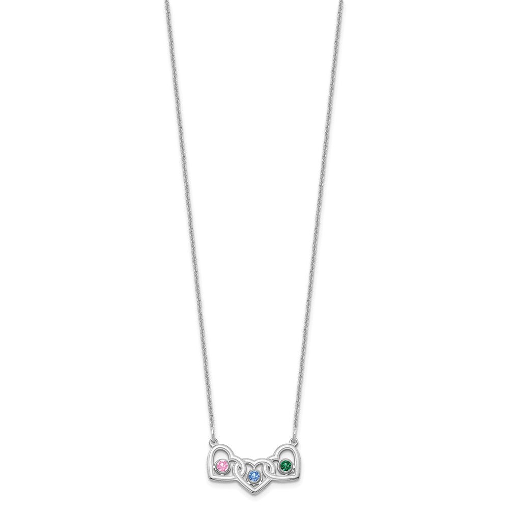 14KW 3 Hearts 3 Birthstones w/ 18k Rhodium Plated Bezels Necklace