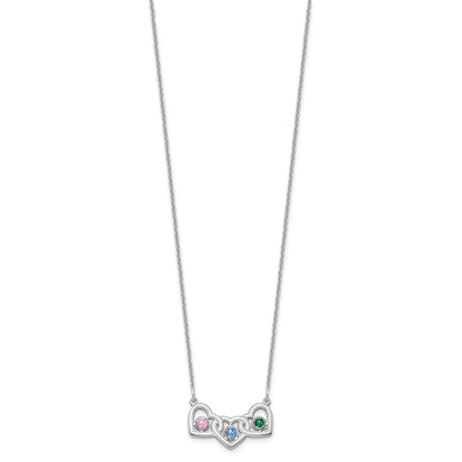 14KW 3 Hearts 3 Birthstones w/ 18k Rhodium Plated Bezels Necklace