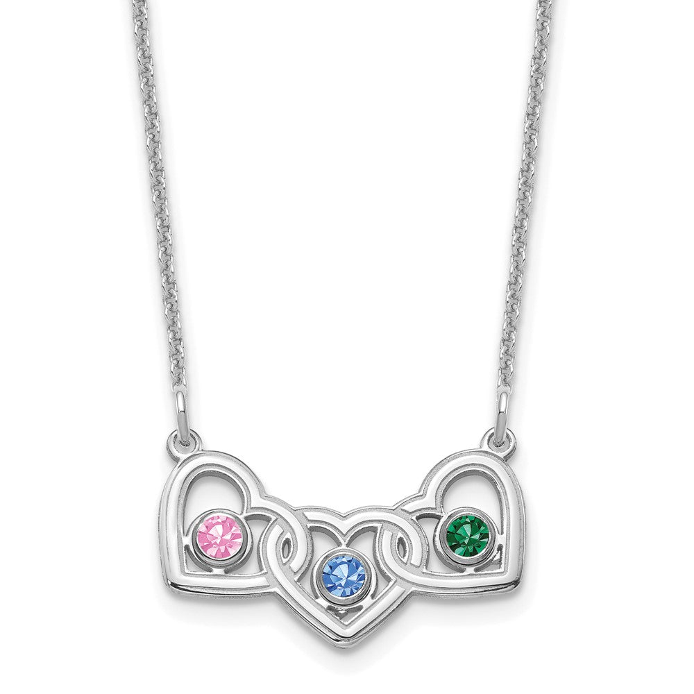 14KW 3 Hearts 3 Birthstones w/ 18k Rhodium Plated Bezels Necklace