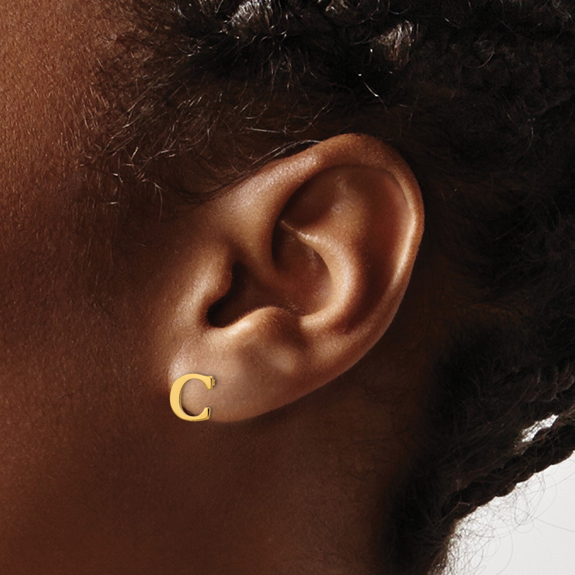 Sterling Silver Gold-plated Letter C Initial Post Earrings