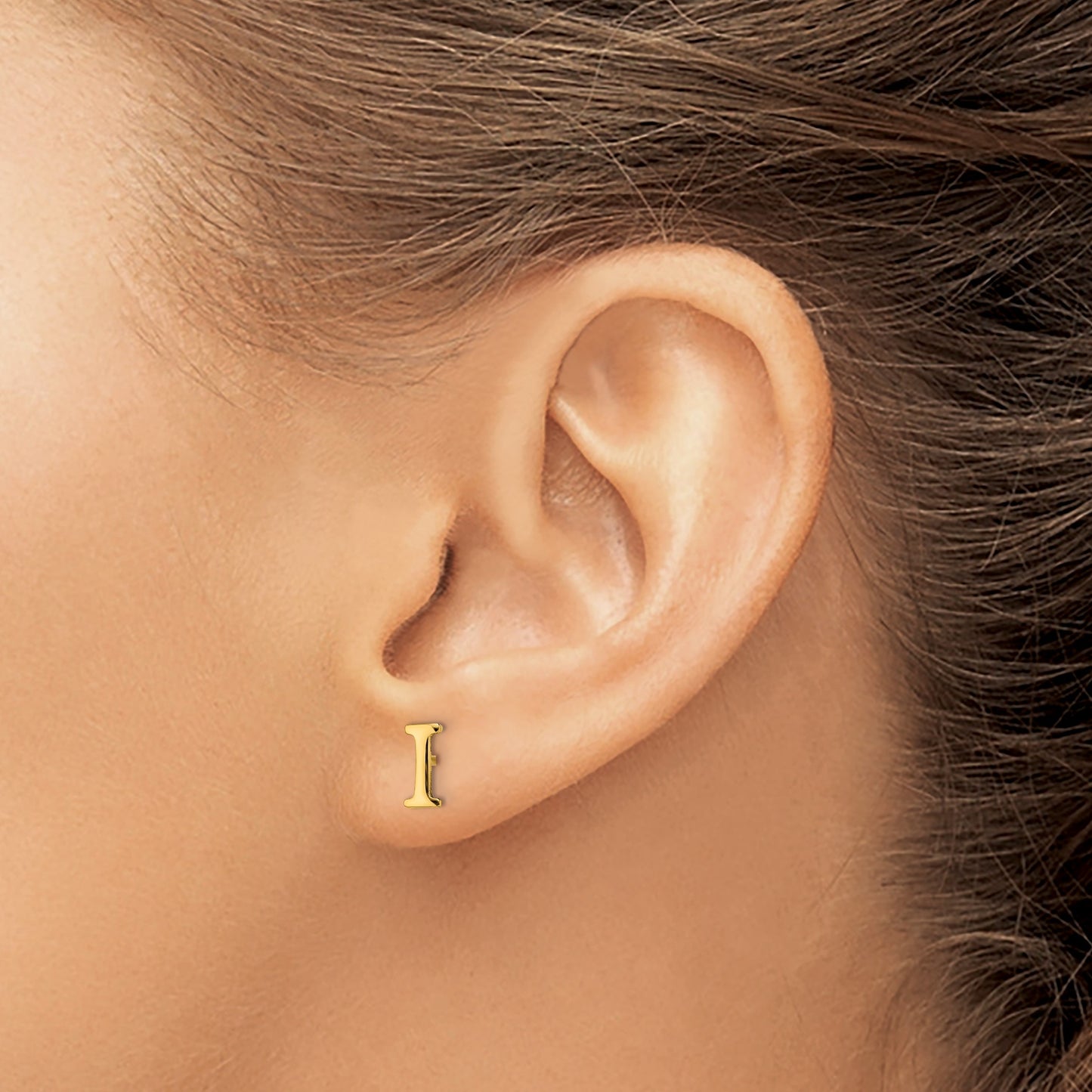 Sterling Silver Gold-plated Letter I Initial Post Earrings