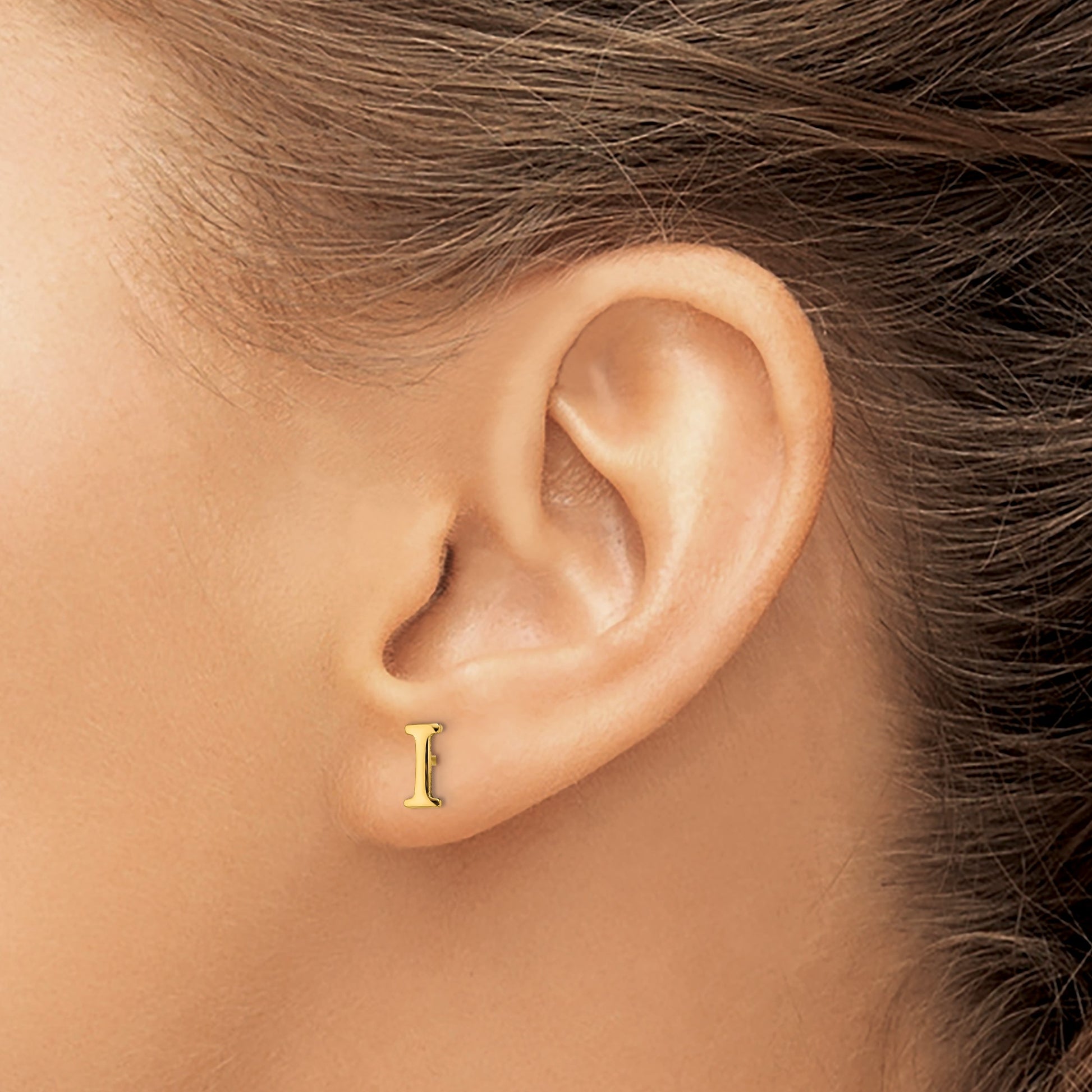 Sterling Silver Gold-plated Letter I Initial Post Earrings