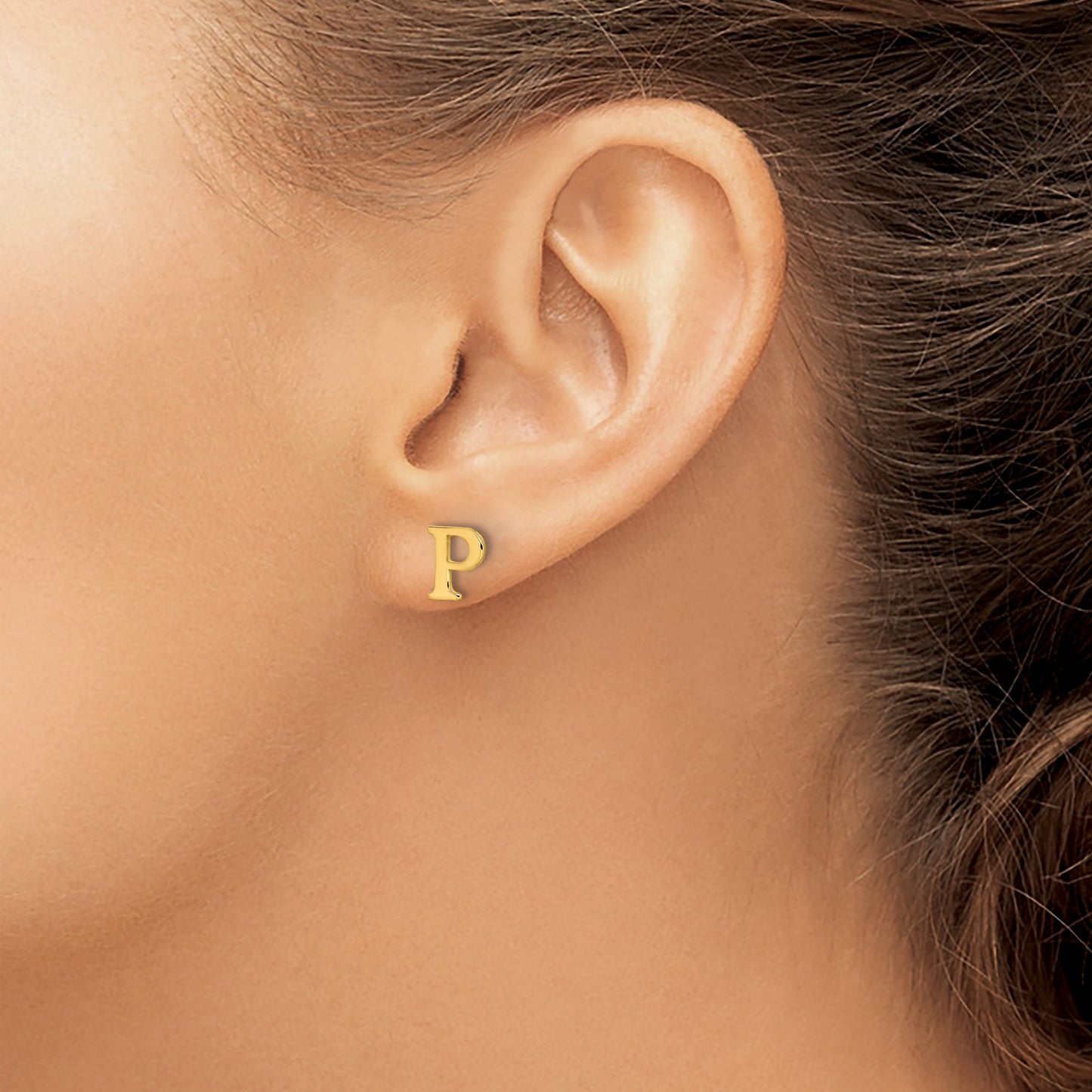 Sterling Silver Gold-plated Letter P Initial Post Earrings
