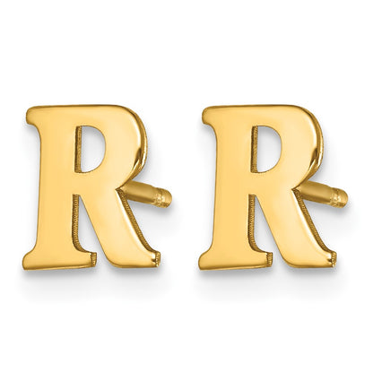 Sterling Silver Gold-plated Letter R Initial Post Earrings