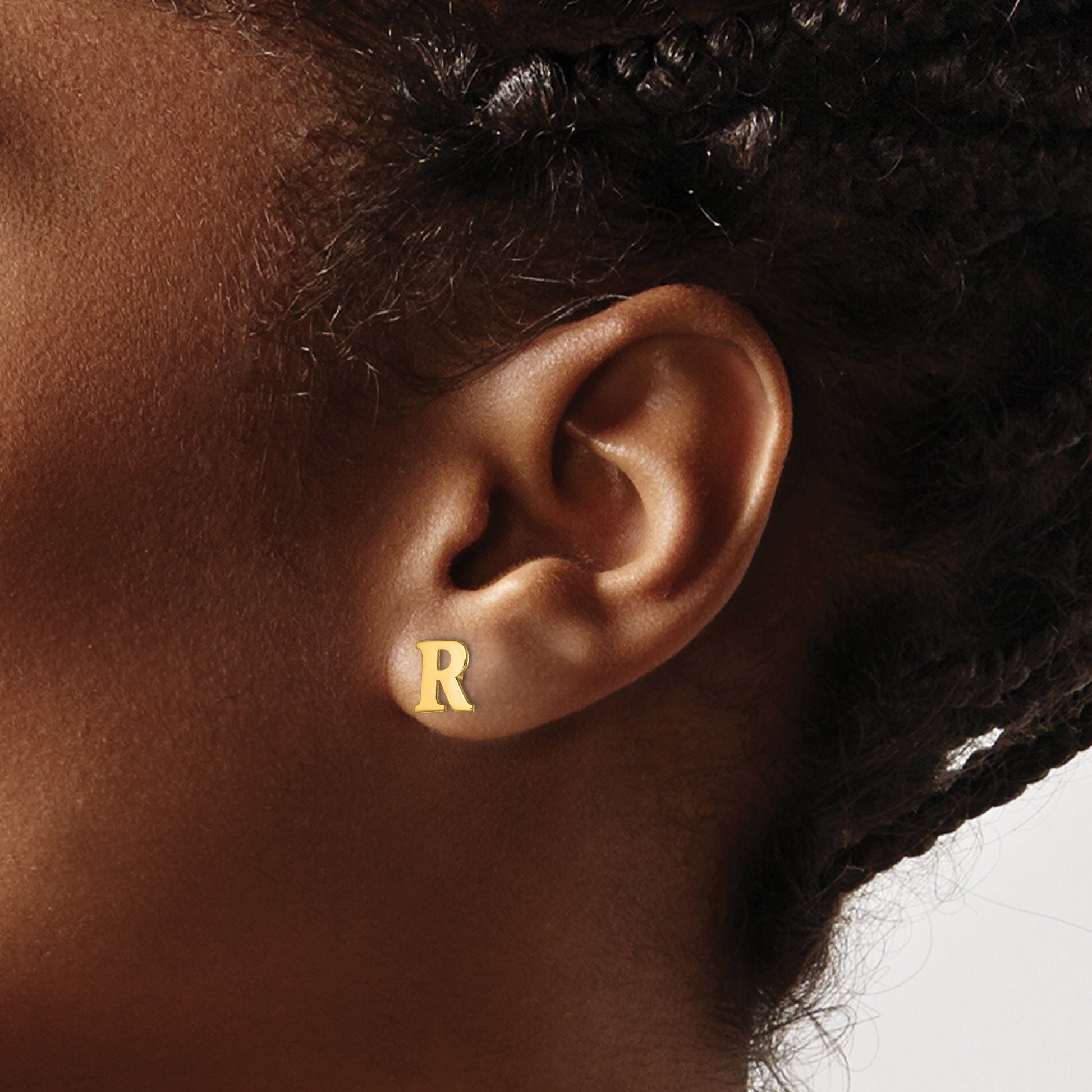Sterling Silver Gold-plated Letter R Initial Post Earrings