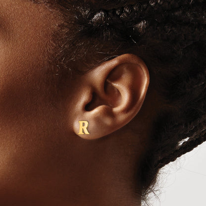 Sterling Silver Gold-plated Letter R Initial Post Earrings