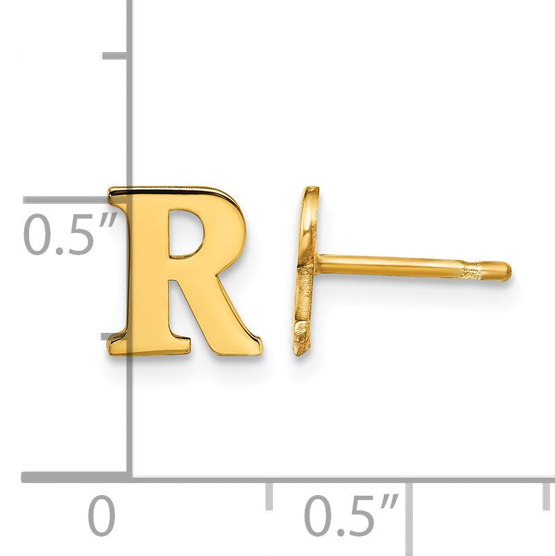 Sterling Silver Gold-plated Letter R Initial Post Earrings