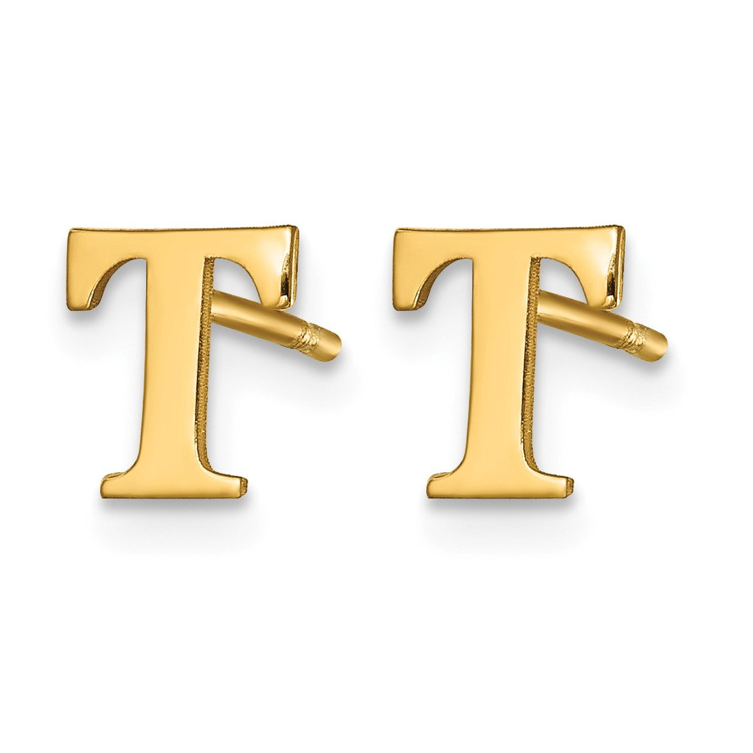 Sterling Silver Gold-plated Letter T Initial Post Earrings