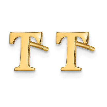 Sterling Silver Gold-plated Letter T Initial Post Earrings