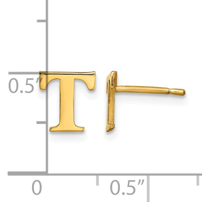 Sterling Silver Gold-plated Letter T Initial Post Earrings