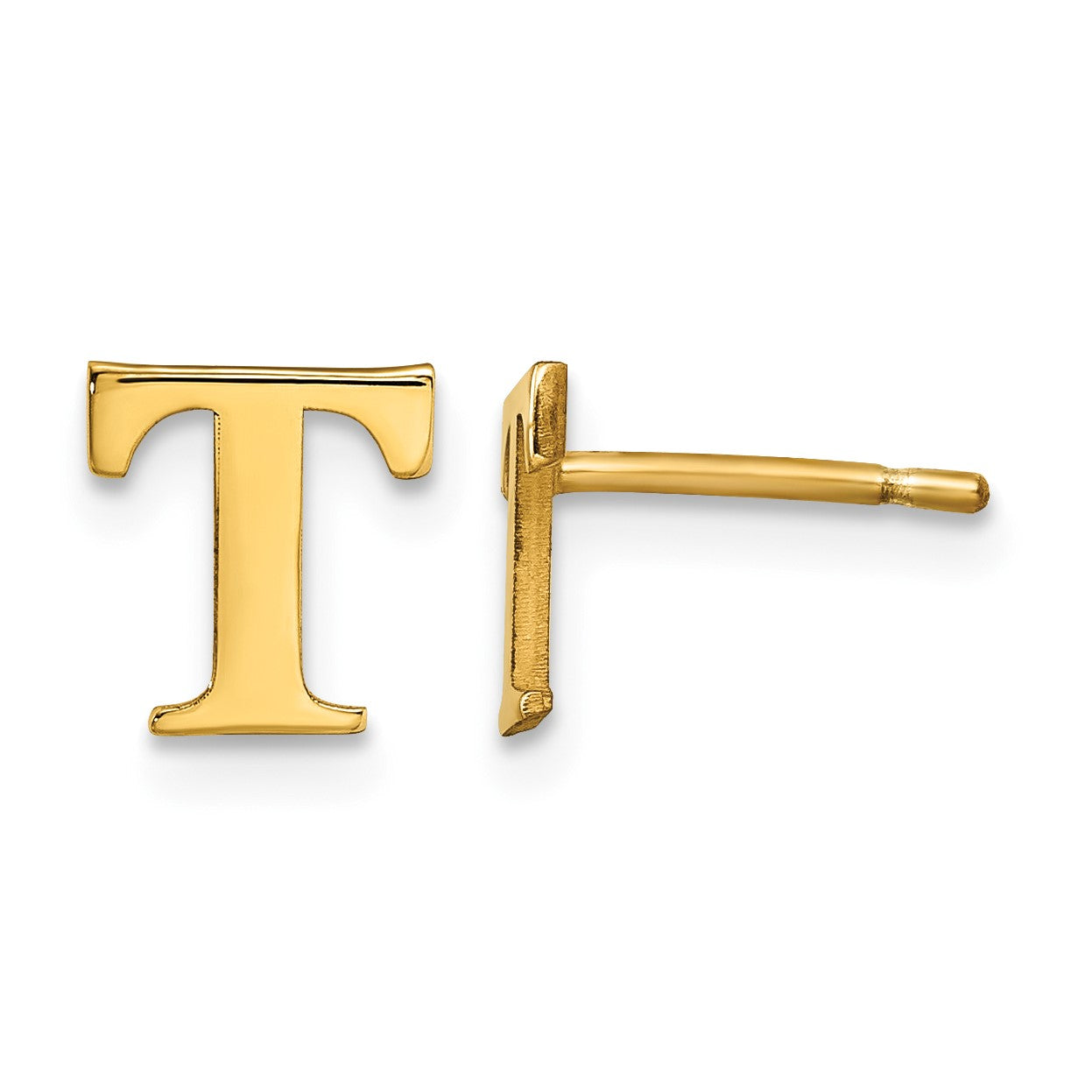 Sterling Silver Gold-plated Letter T Initial Post Earrings