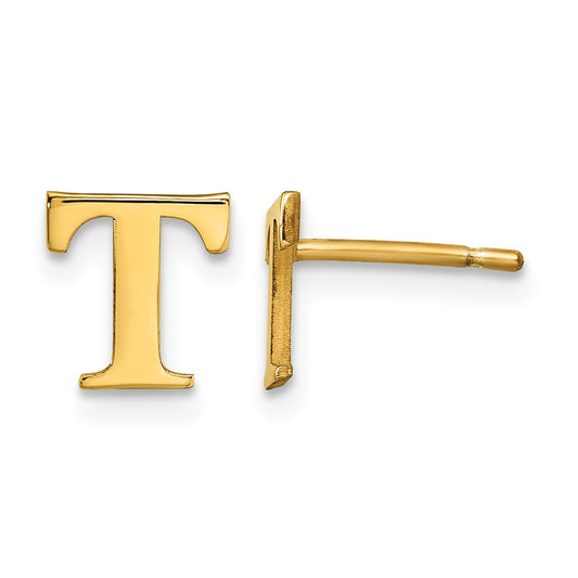 Sterling Silver Gold-plated Letter T Initial Post Earrings