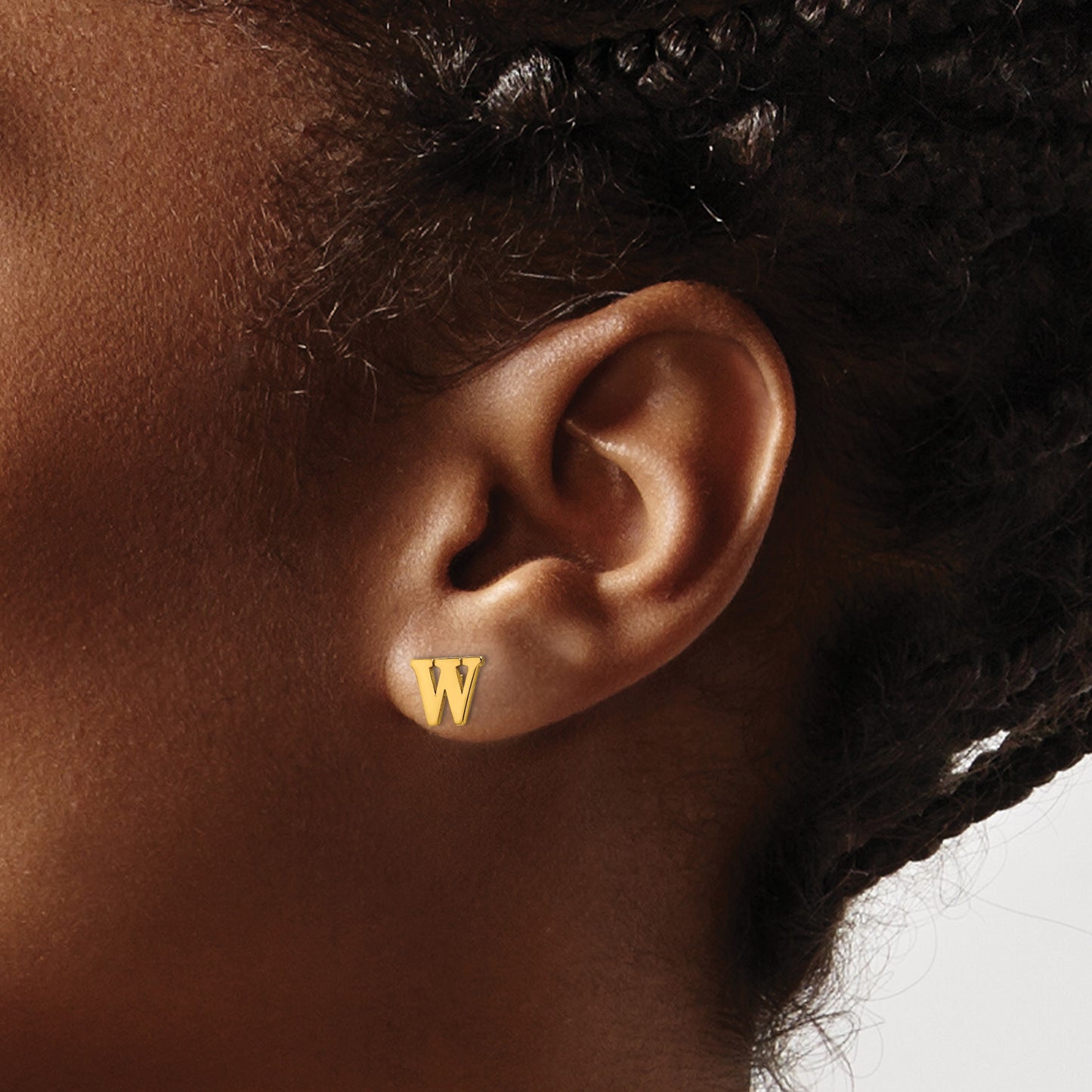 Sterling Silver Gold-plated Letter W Initial Post Earrings