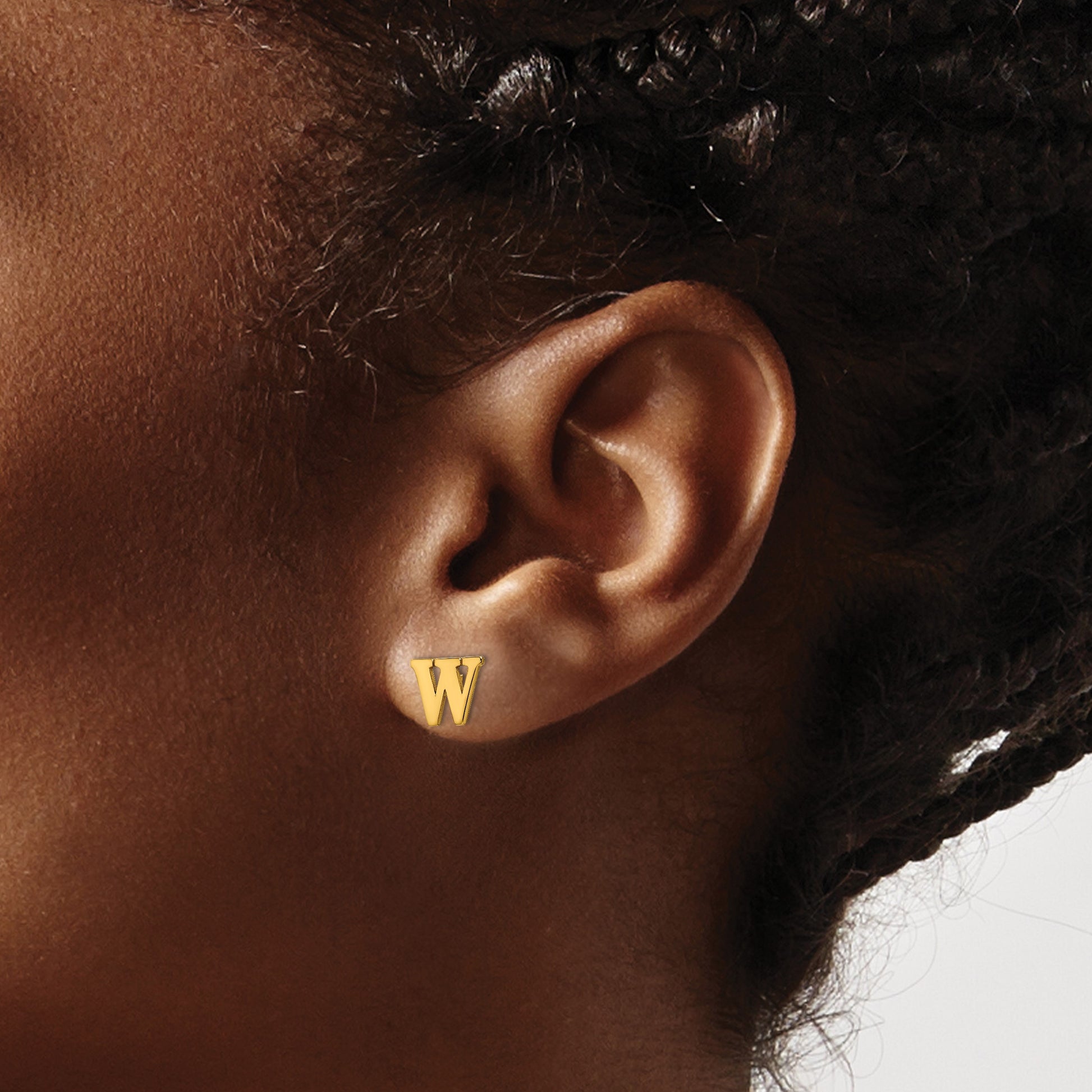 Sterling Silver Gold-plated Letter W Initial Post Earrings