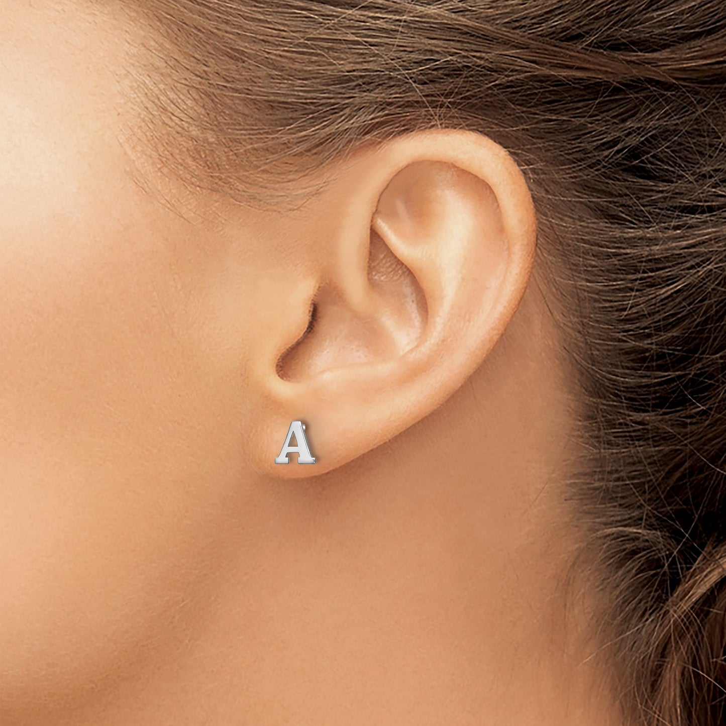 Sterling Silver Rhodium-plated Letter A Initial Post Earrings