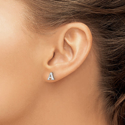 Sterling Silver Rhodium-plated Letter A Initial Post Earrings