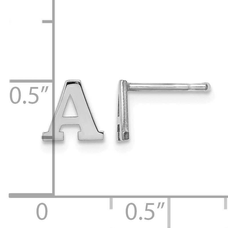 Sterling Silver Rhodium-plated Letter A Initial Post Earrings