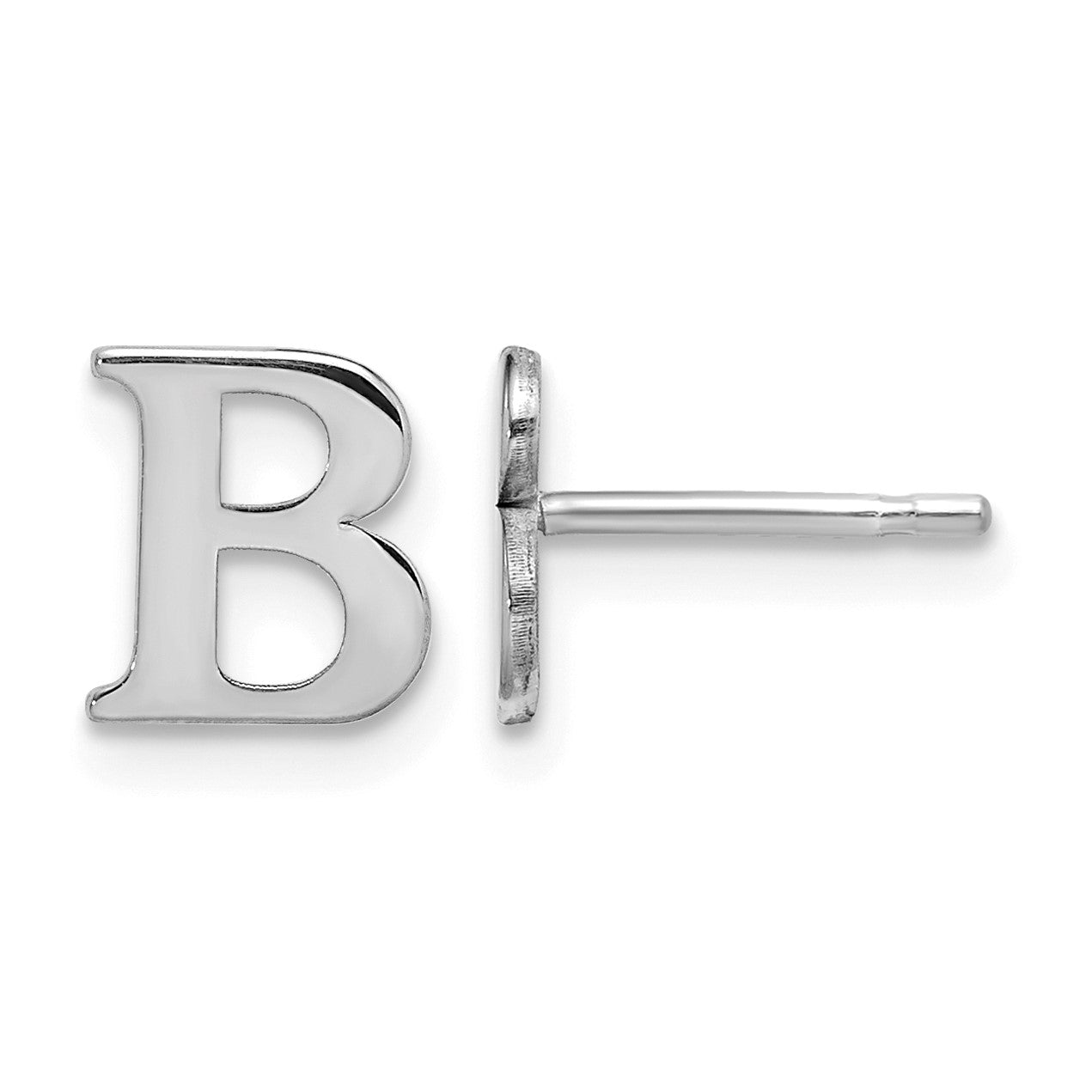 Sterling Silver Rhodium-plated Letter B Initial Post Earrings
