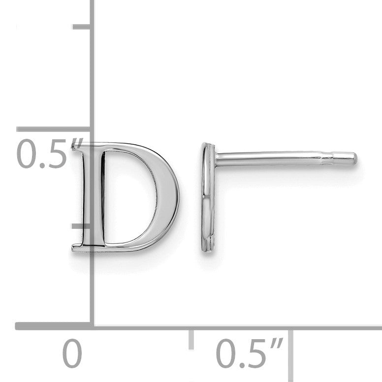 Sterling Silver Rhodium-plated Letter D Initial Post Earrings