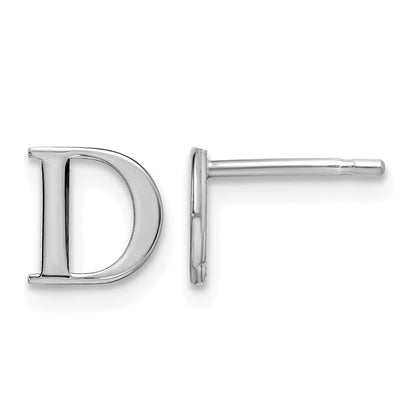 Sterling Silver Rhodium-plated Letter D Initial Post Earrings
