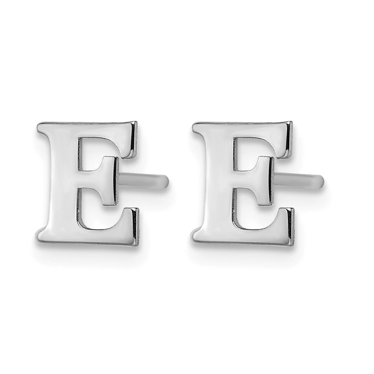 Sterling Silver Rhodium-plated Letter E Initial Post Earrings