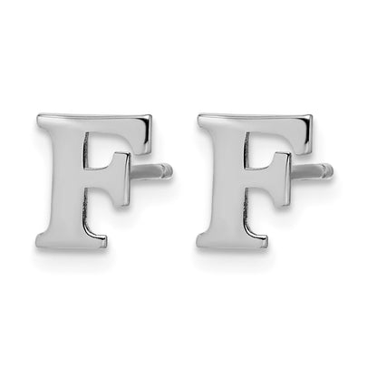 Sterling Silver Rhodium-plated Letter F Initial Post Earrings