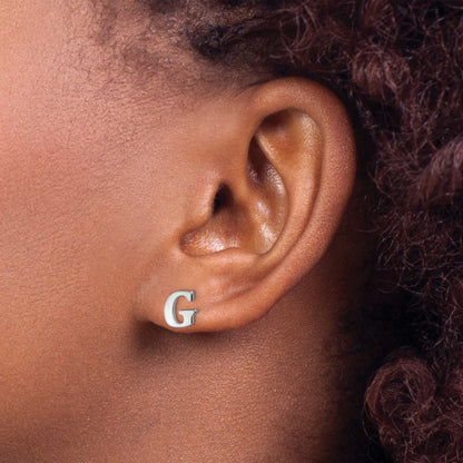 Sterling Silver Rhodium-plated Letter G Initial Post Earrings