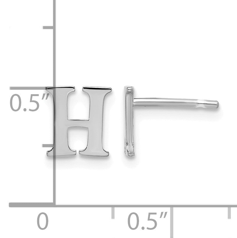 Sterling Silver Rhodium-plated Letter H Initial Post Earrings