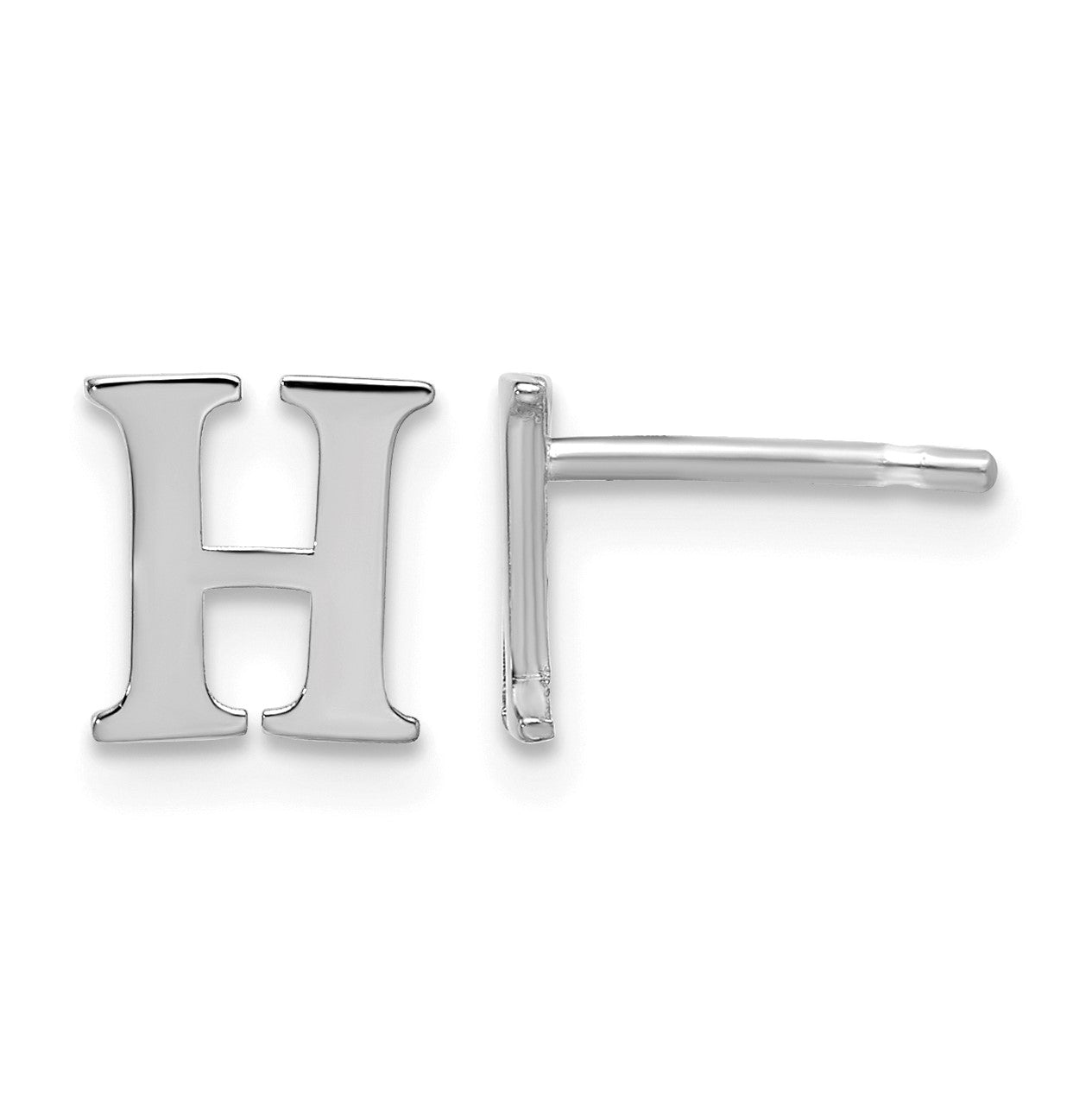 Sterling Silver Rhodium-plated Letter H Initial Post Earrings