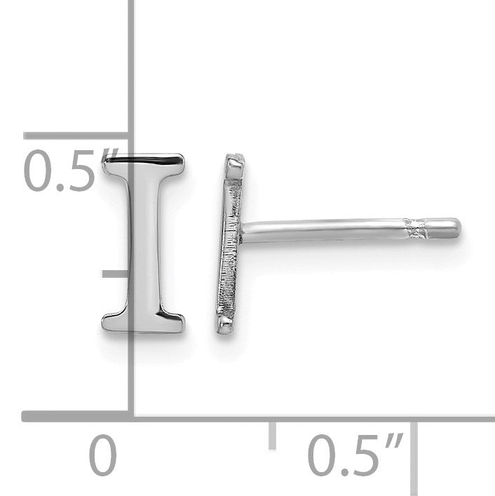Sterling Silver Rhodium-plated Letter I Initial Post Earrings