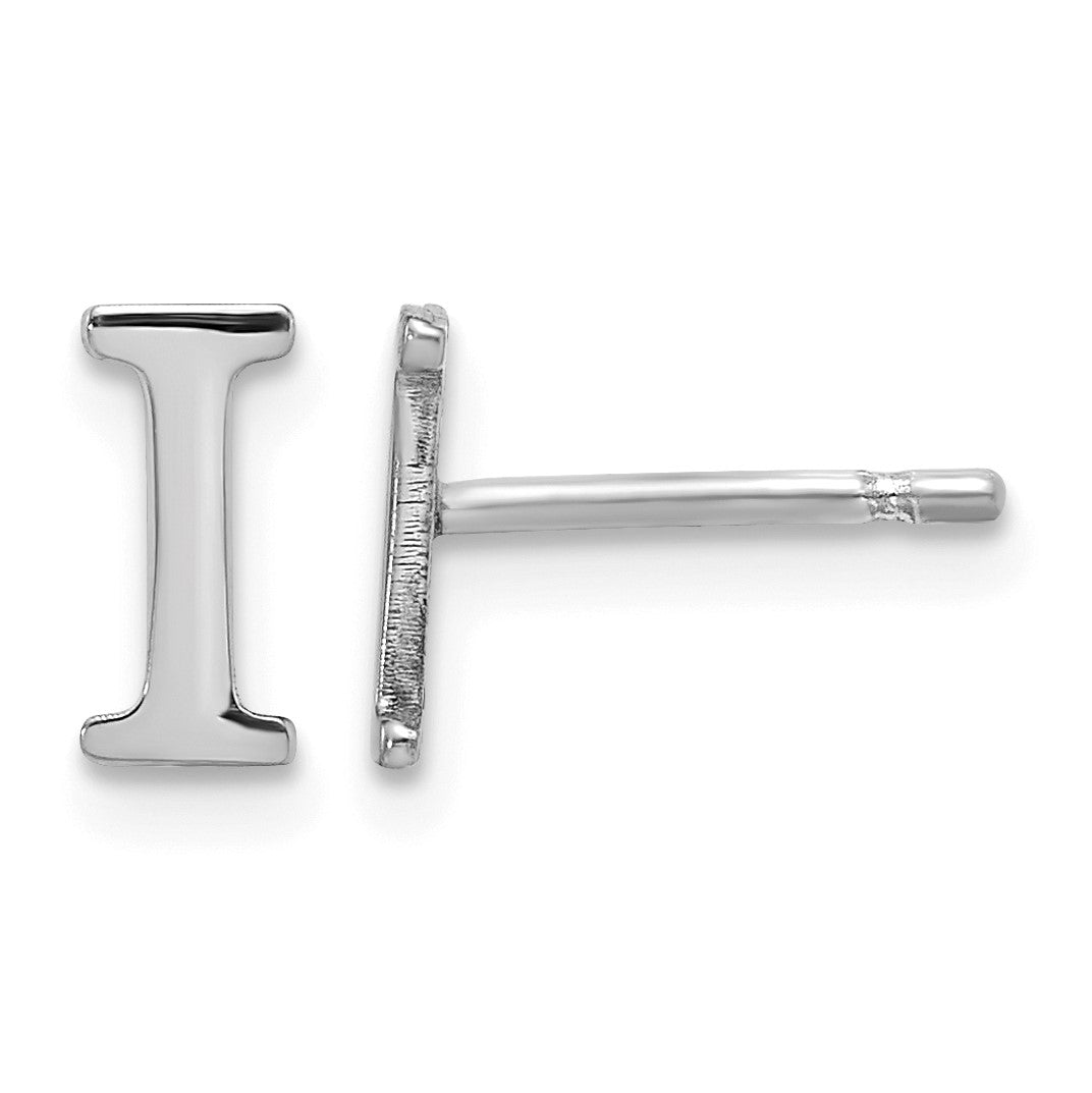 Sterling Silver Rhodium-plated Letter I Initial Post Earrings