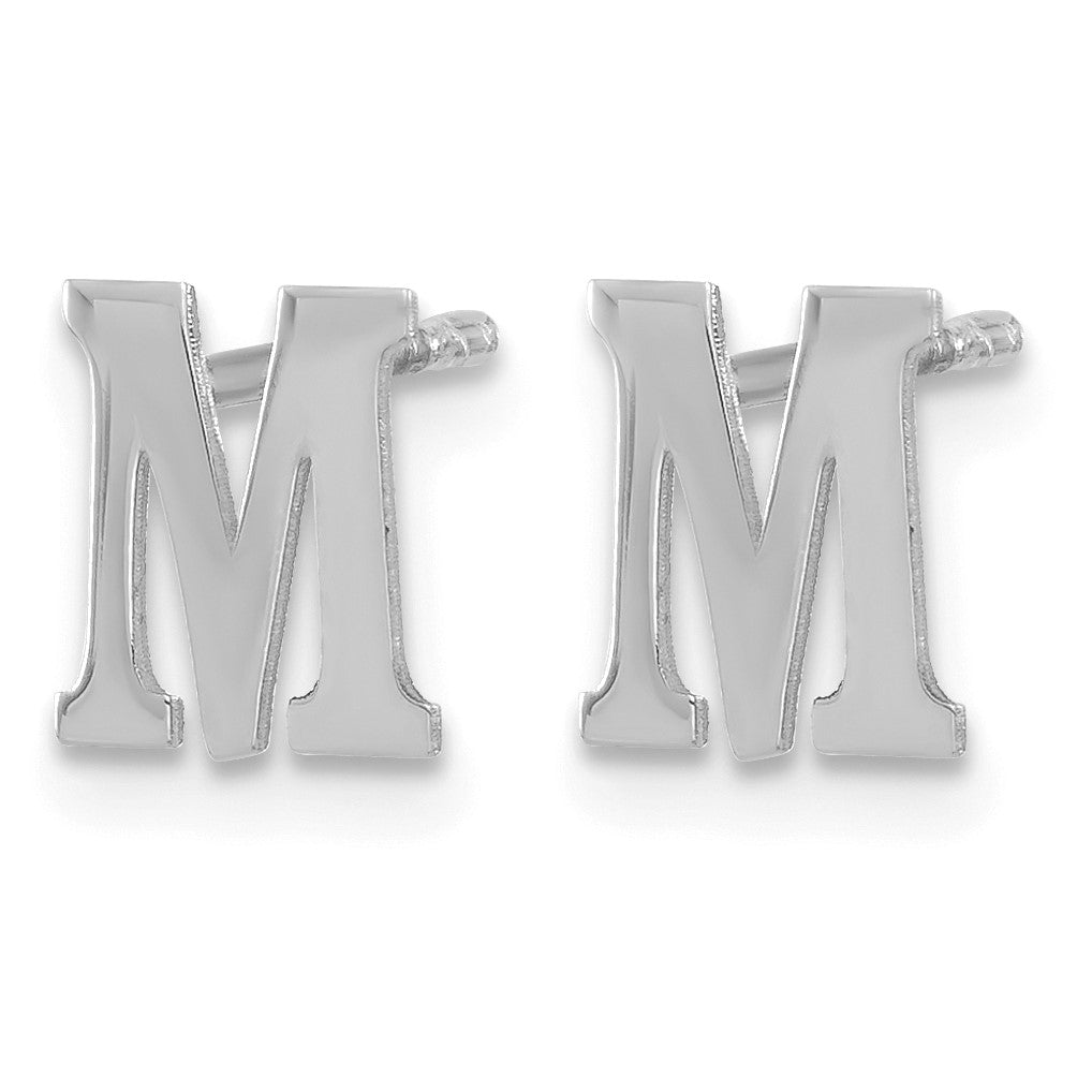 Sterling Silver Rhodium-plated Letter M Initial Post Earrings