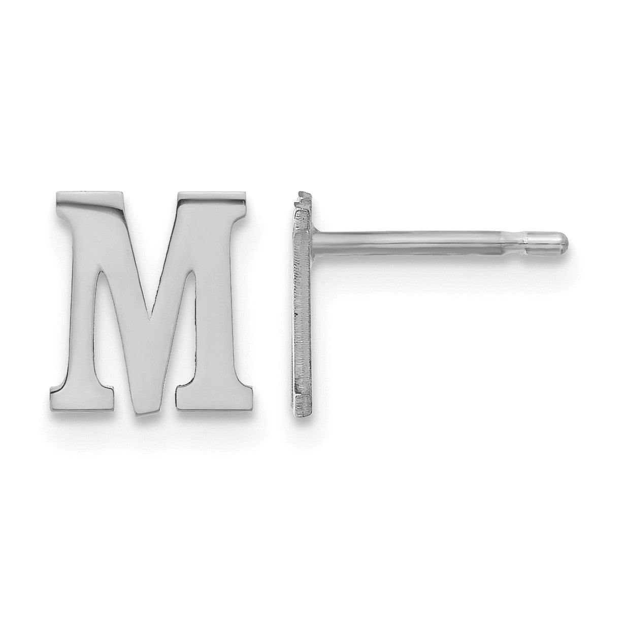 Sterling Silver Rhodium-plated Letter M Initial Post Earrings