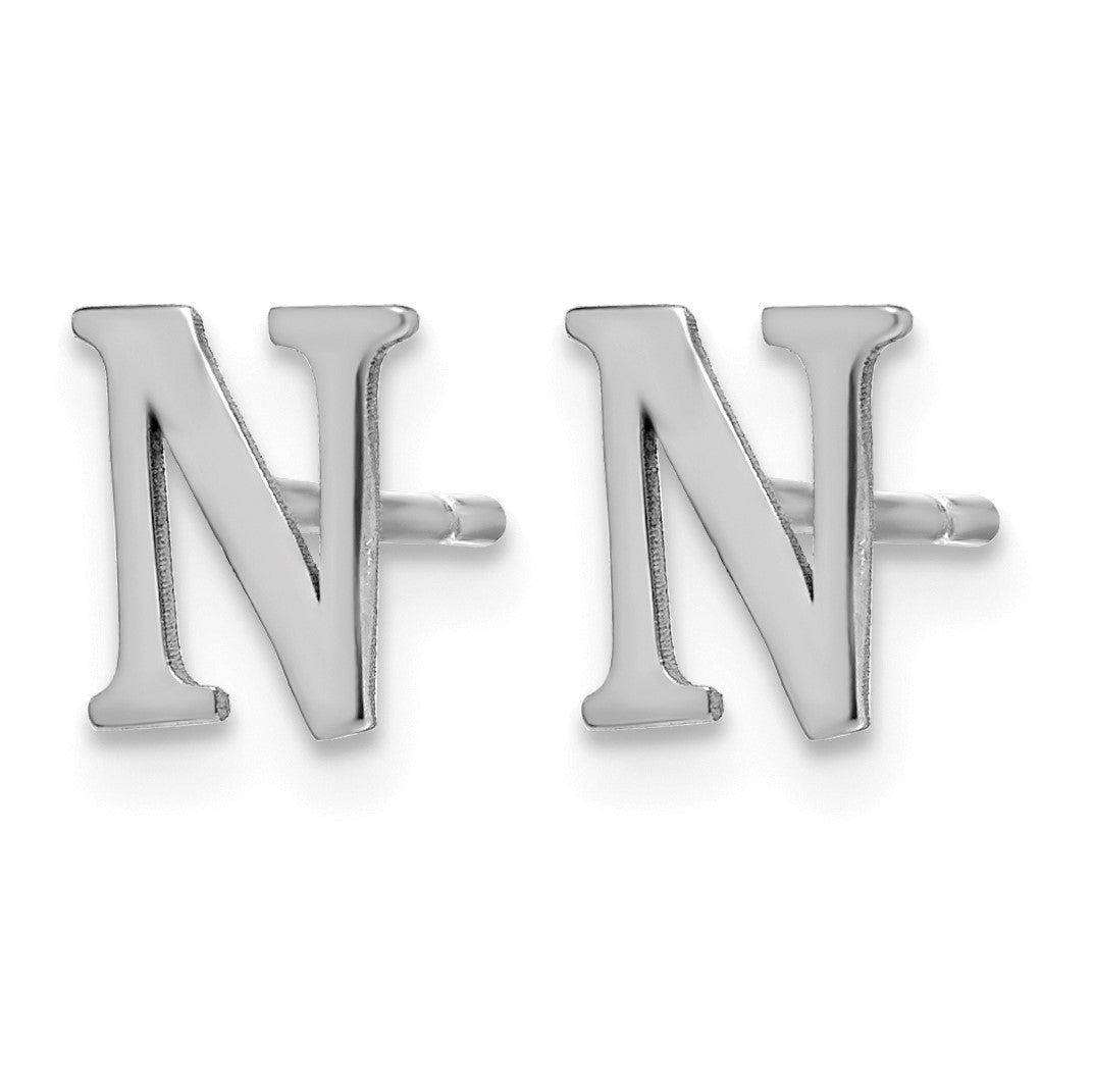 Sterling Silver Rhodium-plated Letter N Initial Post Earrings
