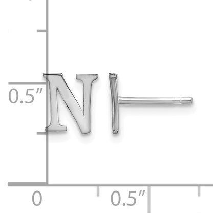 Sterling Silver Rhodium-plated Letter N Initial Post Earrings