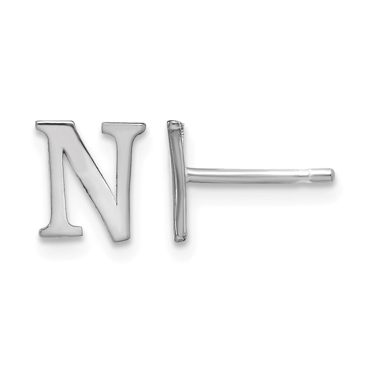 Sterling Silver Rhodium-plated Letter N Initial Post Earrings