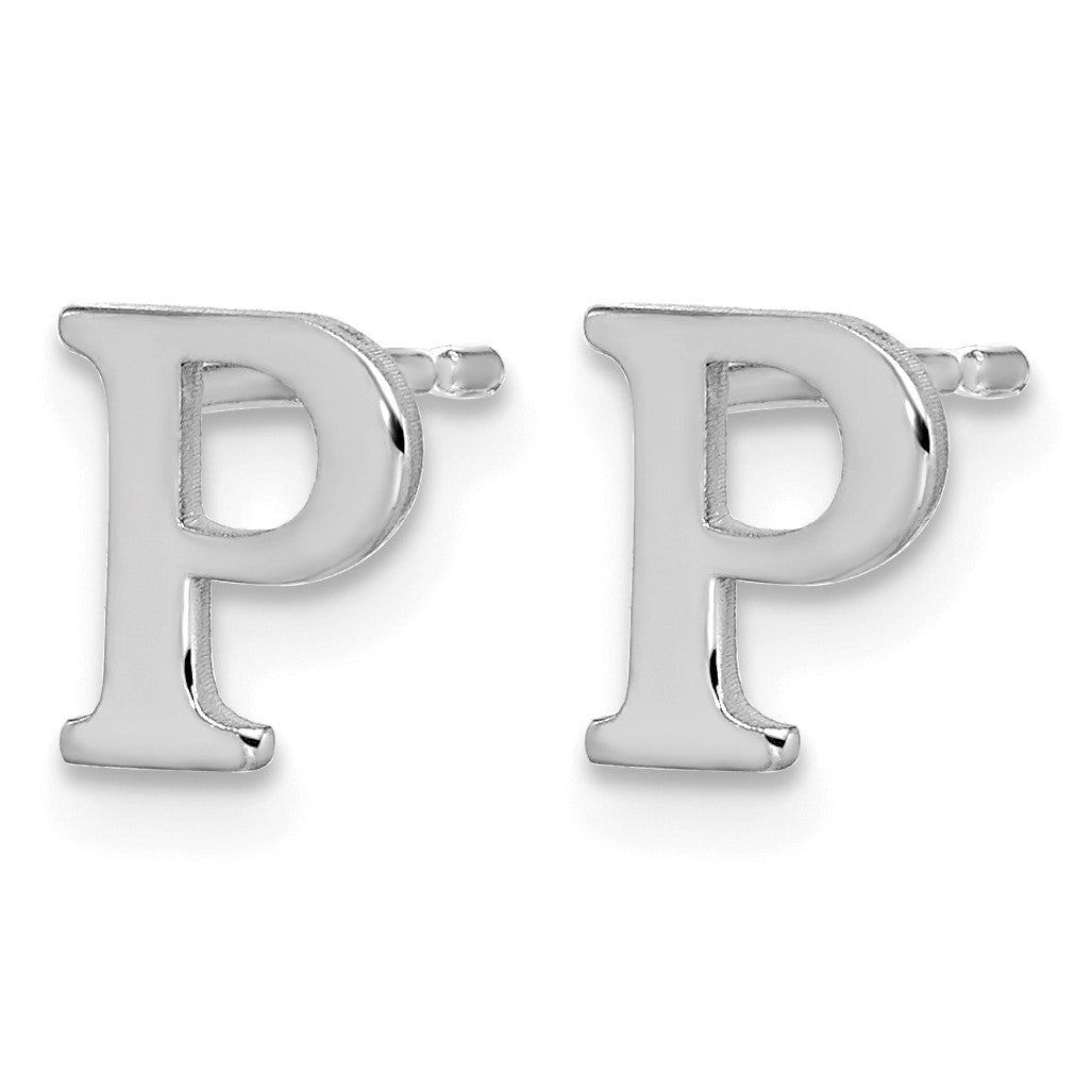 Sterling Silver Rhodium-plated Letter P Initial Post Earrings