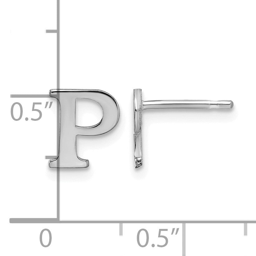 Sterling Silver Rhodium-plated Letter P Initial Post Earrings