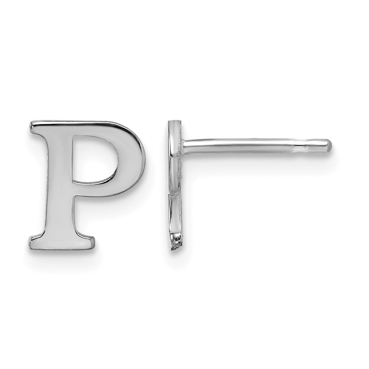 Sterling Silver Rhodium-plated Letter P Initial Post Earrings