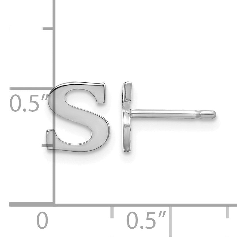 Sterling Silver Rhodium-plated Letter S Initial Post Earrings