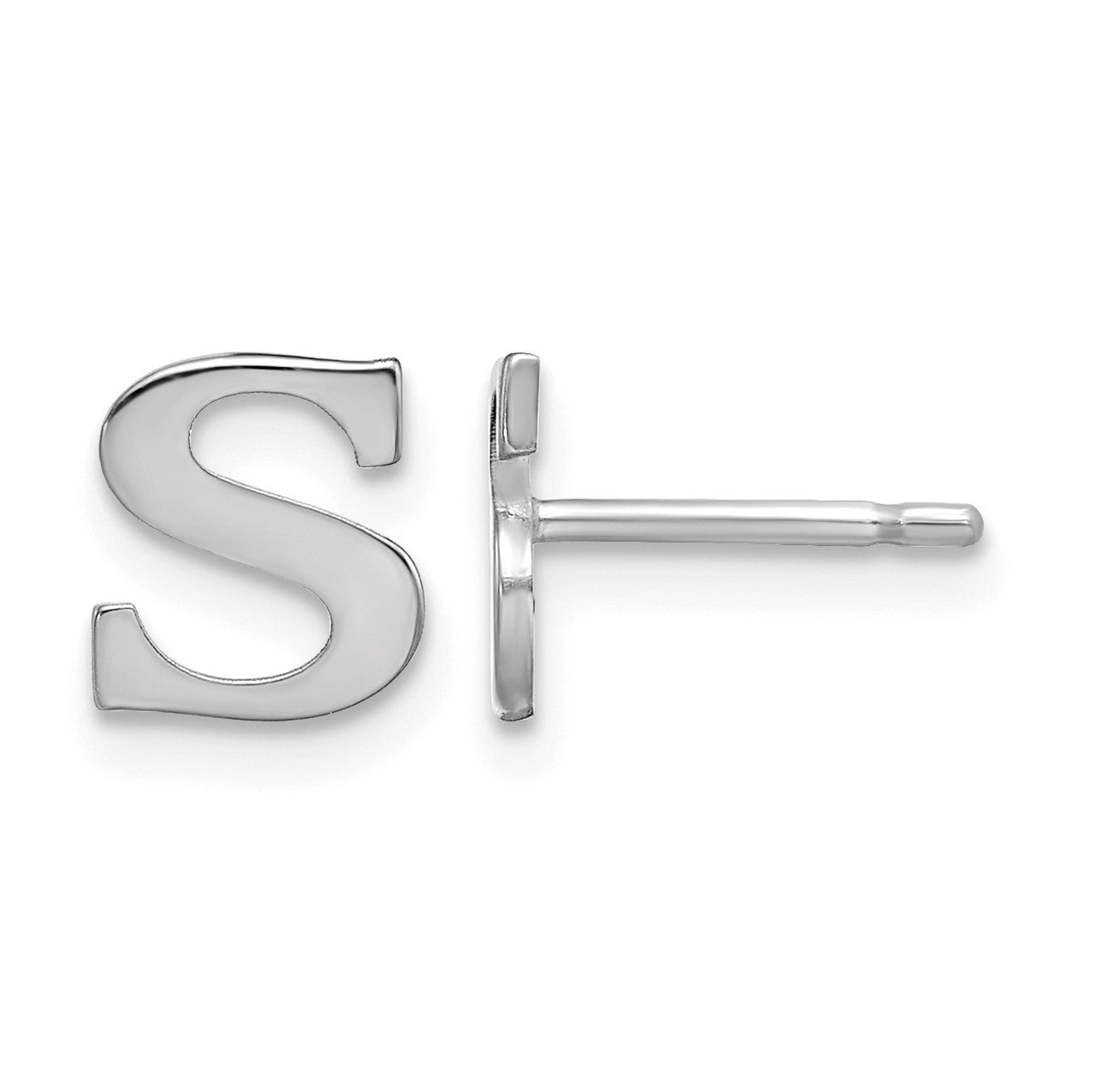 Sterling Silver Rhodium-plated Letter S Initial Post Earrings