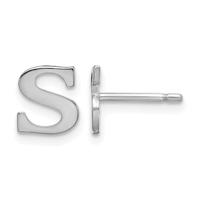 Sterling Silver Rhodium-plated Letter S Initial Post Earrings