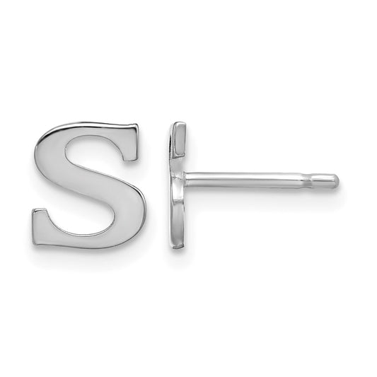 Sterling Silver Rhodium-plated Letter S Initial Post Earrings