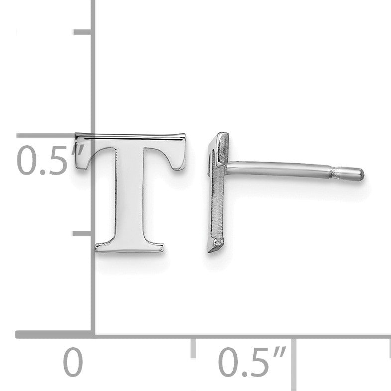 Sterling Silver Rhodium-plated Letter T Initial Post Earrings
