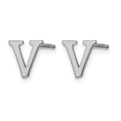 Sterling Silver Rhodium-plated Letter V Initial Post Earrings